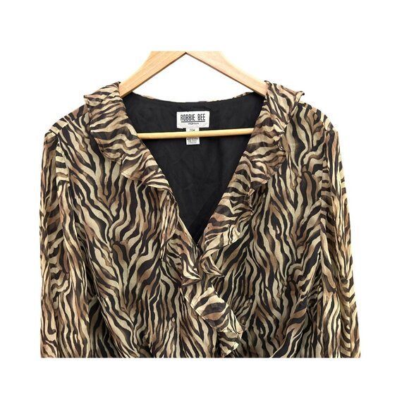 Vintage Robbie Bee Zebra Print Asymmetrical Wrap Sheer Silk Blouse 20W Y2K Rare - Picture 2 of 4